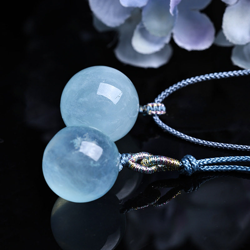 Jingyao Natural Brazilian Old Mine Aquamarine Pendant High Ice Grade Small Bulb Blue Crystal Ball Necklace Ox Nose Hole
