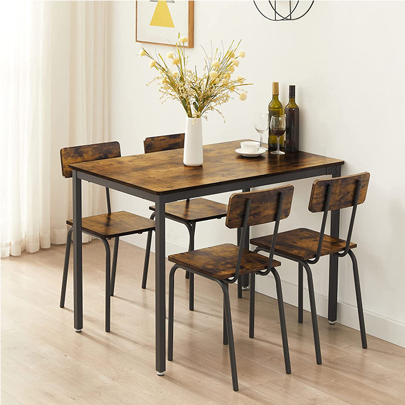 American Retro Complete Dining Table, Industrial Style Iron Dining Table and Chairs, Household Simple Rectangular Dining Table Combination