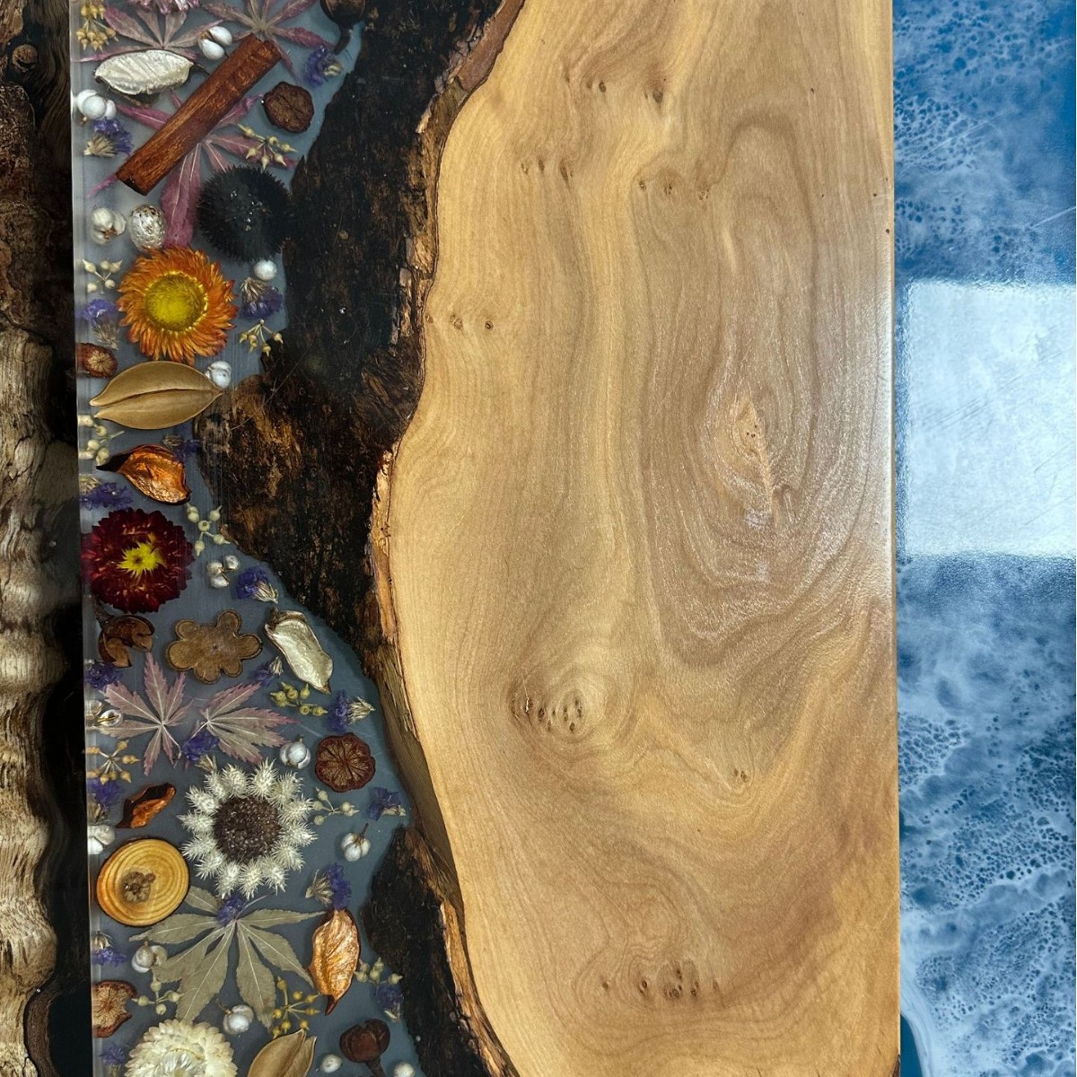 Real Flower Real Wood Epoxy Resin Edible Tray Cafe Dessert Plate Living Room Decoration Plate