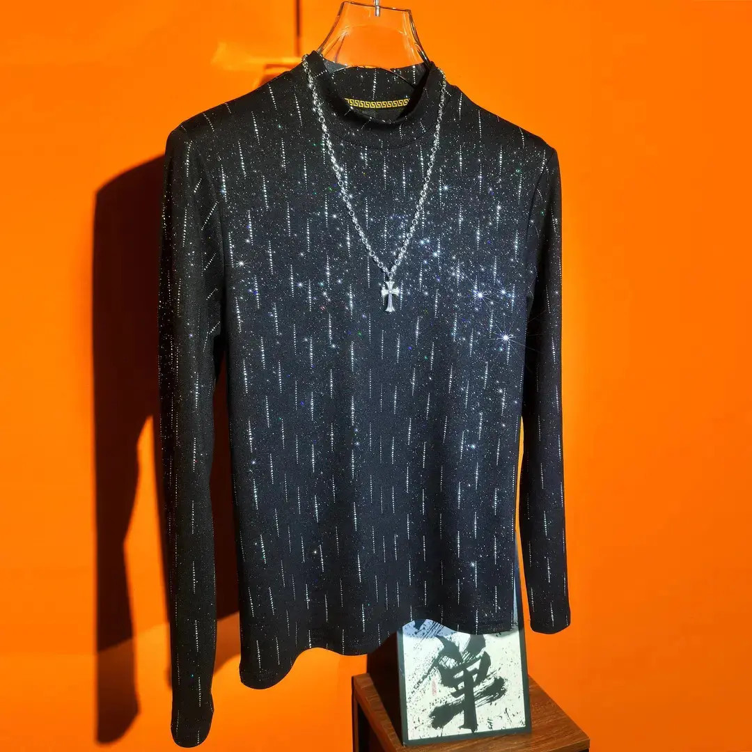 2025 Men's Autumn and Winter New Slim Fit Fashionable Versatile Star Print Long Sleeve Crew Neck Sweatshirt