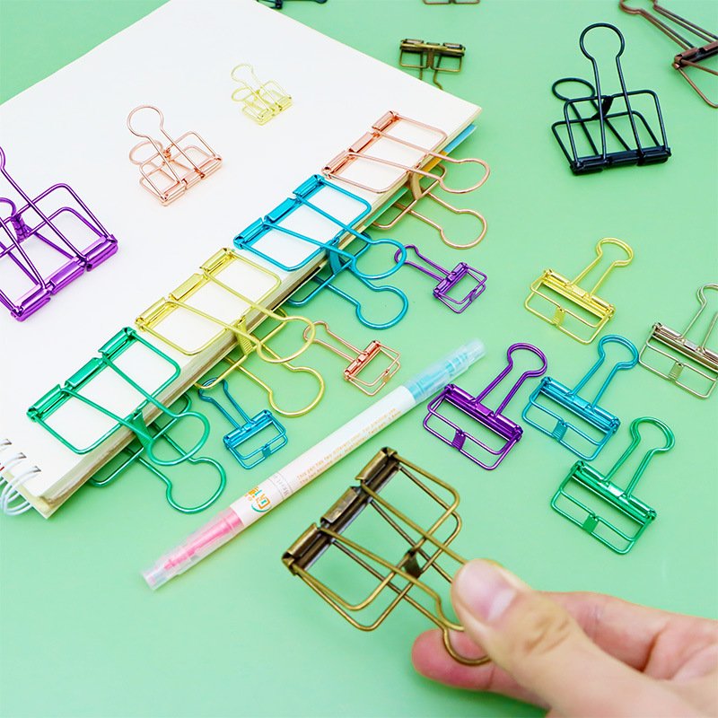 Creative Hollow Binder Clips for Office Use, Colorful Vintage Metal Ticket Clips, Sealing Clips, Document Storage Clips Wholesale