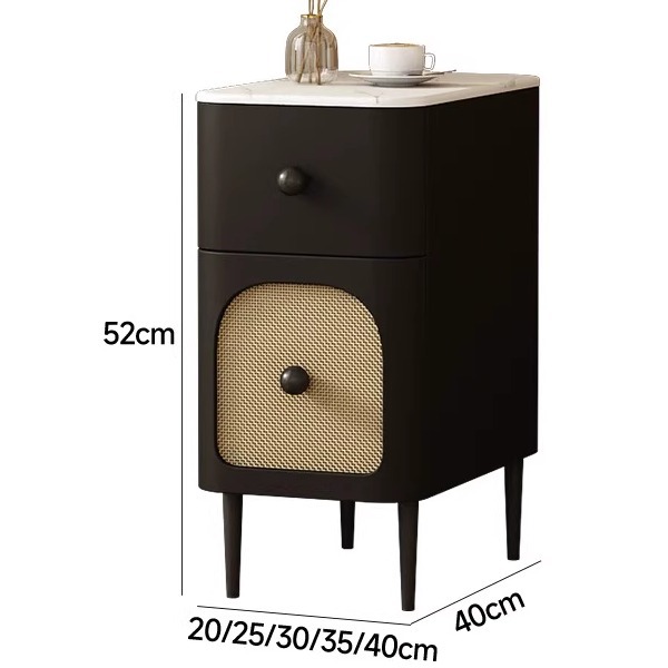 Solid Wood Bedside Table Bedroom Mini Small Mid-Century Style Narrow Side Cabinet with Light Wireless Charging Ultra-Narrow Cabinet Storage Cabinet