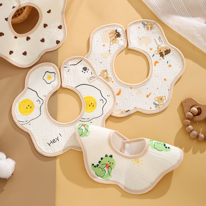 saliva towel crepe waterproof class a newborn baby petal bib cotton autumn and winter children's eating cartoon bib