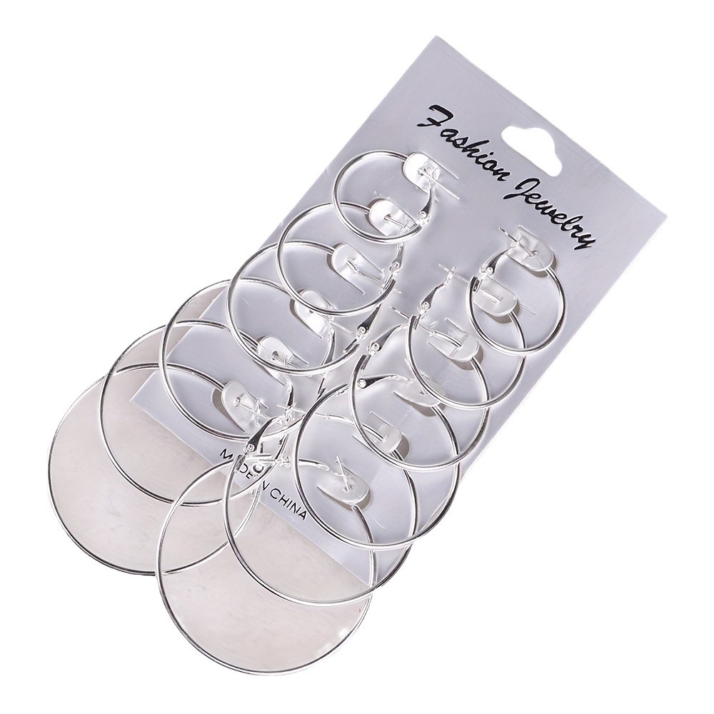 European and American cross-border black fashion 6 pairs European and American fashion classic all-match personality exaggerated metal circle earrings suit