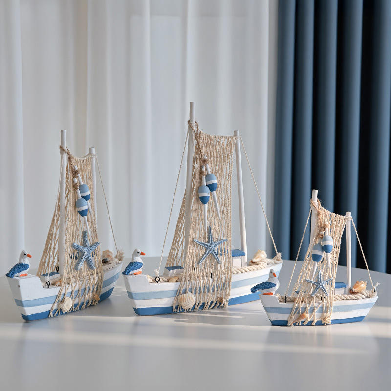 Mediterranean Sailing Model Smooth Sailing Ornaments Wooden Seabird Boat Craft Boat Desk Ocean Wind Decoration