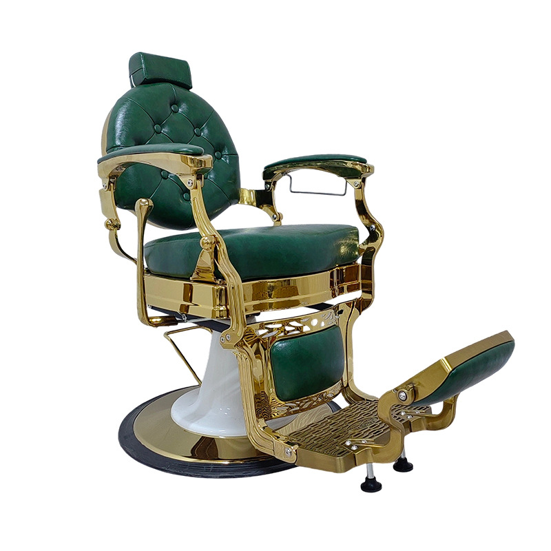 Fanjie Semi-Lying Reversible Barber Chair, Retro Green Hair Cutting Chair, Heavy-Duty Classy Hairdressing Chair for Hair Salons
