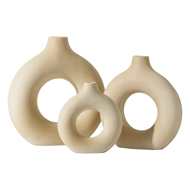 White Nordic Ins Imitation Ceramic Vase Ornaments Creative Donut Living Room Flowers Home Decoration Dry Flower