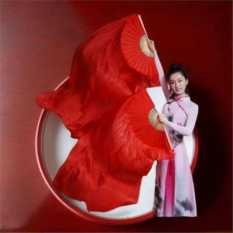 Горячая продажа танцевальный огненный веер три цвета градиент длинный шелковый танцевальный веер для взрослых детей квадратный танец янгко классический танцевальный веер