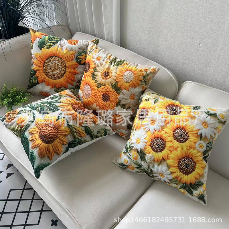 Temu Amazon Cross-Border Sunflower Retro Season Pillowcase Fresh Four-Piece Pillow Set