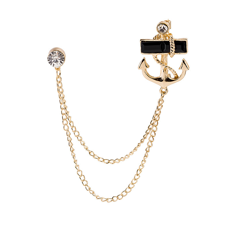 South Korea creative personality alloy anchor chain tassel brooch fashion trend navy pin diamond accessories