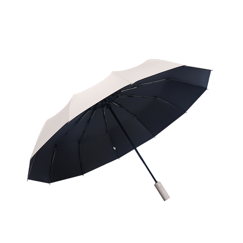 Full-automatic twelve-bone double-bone enlarged reinforced umbrella three-fold black rubber anti-ultraviolet sunshade dual-purpose sunshade