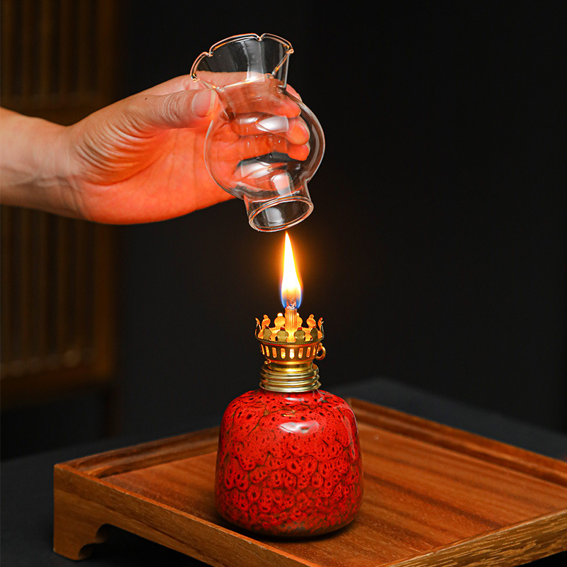 Ceramic Everlasting Lamp Tea Room Ornaments Home Handmade Creative Bar Buddha Offering Butter Lamp Camping Style Atmosphere Light Decorations