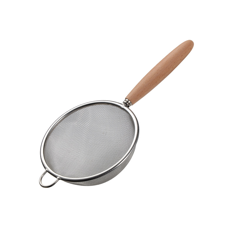 Wooden Handle 304 Stainless Steel Small Colander Soy Milk Juice Tea Residue Filter Sieve Baking Tool Flour Sieve Oil Filter Spoon
