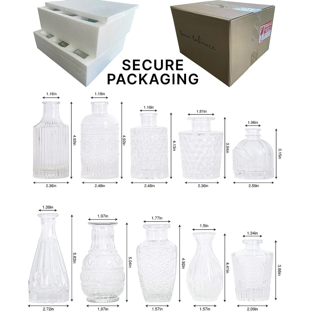 Foreign Trade Light Luxury Retro Glass Vase Illustration High-End Aromatherapy Bottle Transparent Ins-Style Ornament Small Vase Set