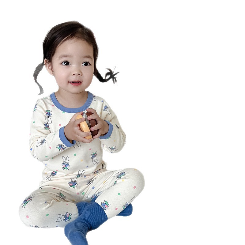 Happy Pig Girls Class a Underwear Set Children's New Pure Cotton Bottoming Pajamas Boys Baby Autumn Clothes Autumn Pants