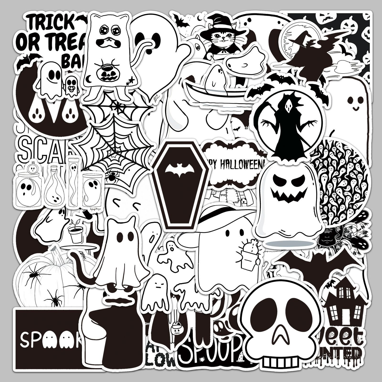 Black and White Halloween Cartoon Suitcase Stickers Waterproof Graffiti Stickers Skateboard Computer Tablet Handbook Decoration