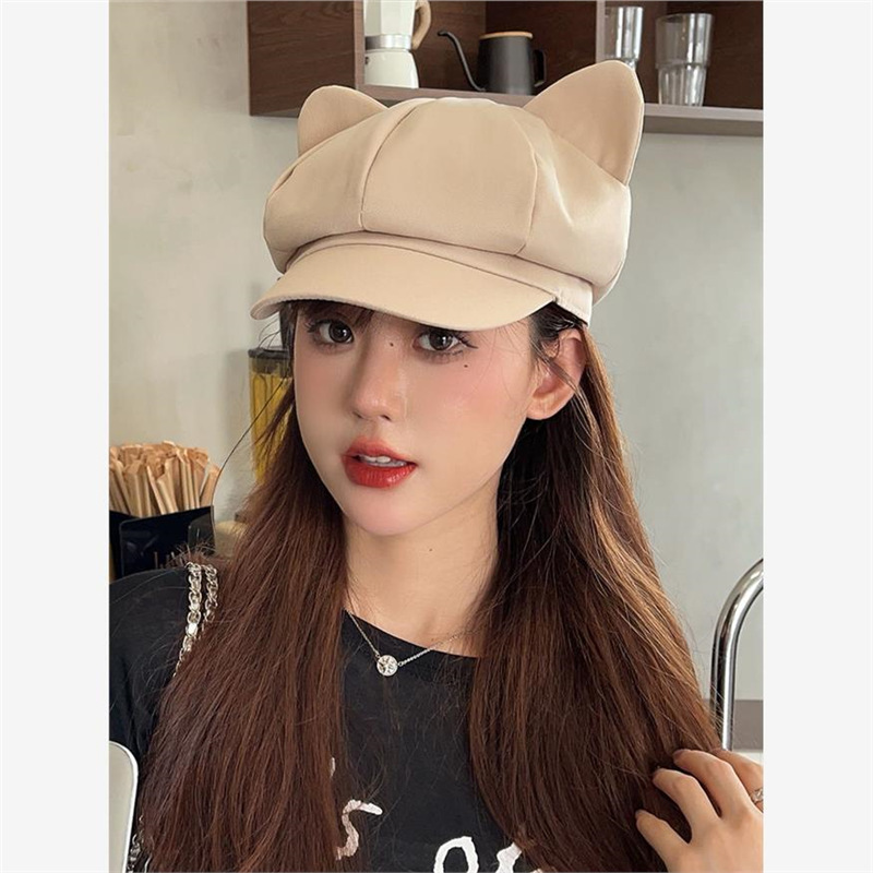 Cat Ear Octagonal Hat for Women, Summer Thin Sweet Cute Beret Newsboy Hat, Student Quirky Cute Hat, Makes Face Look Smaller
