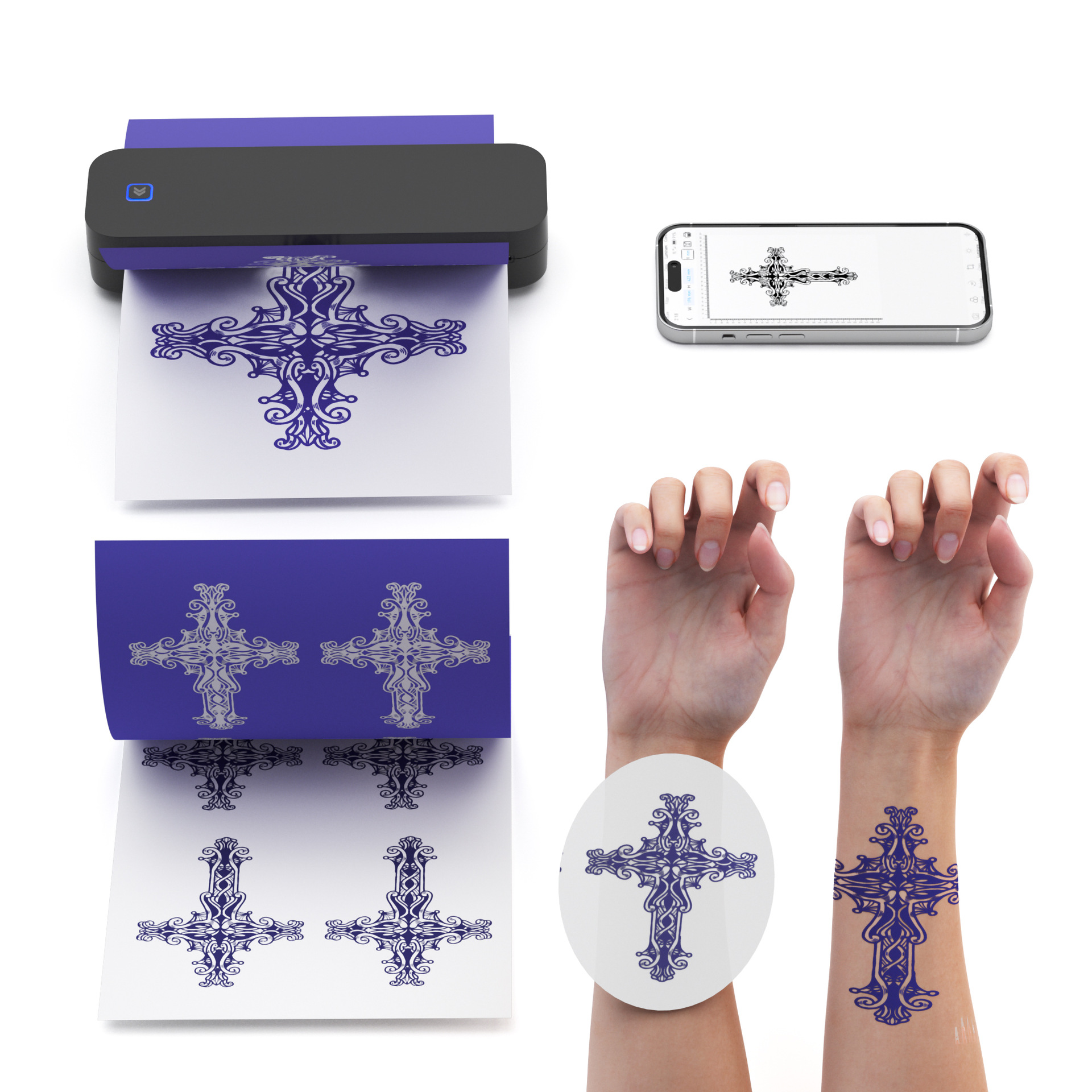 HD Mini Thermal Printer Mobile Phone Bluetooth Inkless Office Tattoo Transfer Portable A4 Printer Cross Border