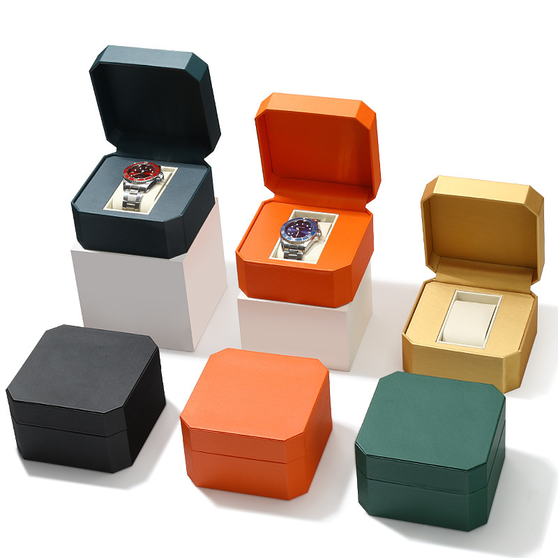 Spot Wholesale Watch Box Pu Octagonal Watch Packaging Box High-End Flip Watch Watch Box Storage Box