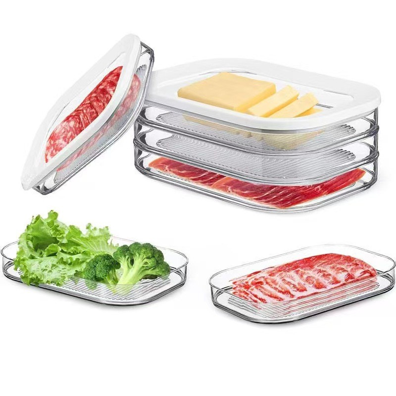 Cross-Border Hot-Selling Cooked Meat Preservation Box Multi-Layer Refrigerator Sealed Storage Box Food Transparent Classified Box with Lid