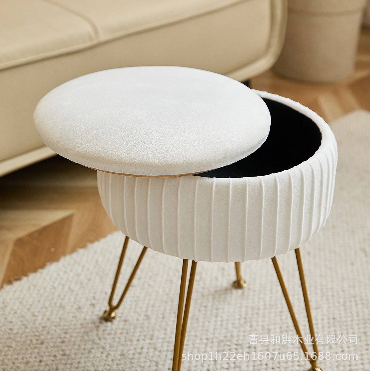 Bedroom Makeup Stool Nordic Simple Storage Box Removable Dressing Stool Coffee Table Table Footstool Fabric Small Round Stool