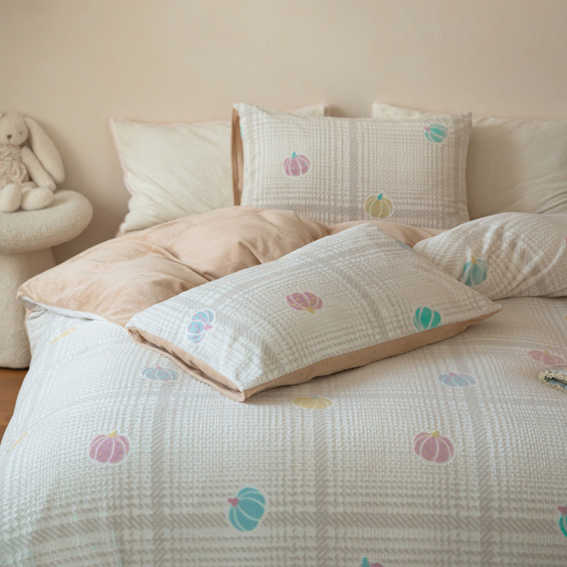 2025 New Carved Milk Velvet Four-Piece Set-Pumpkin Party