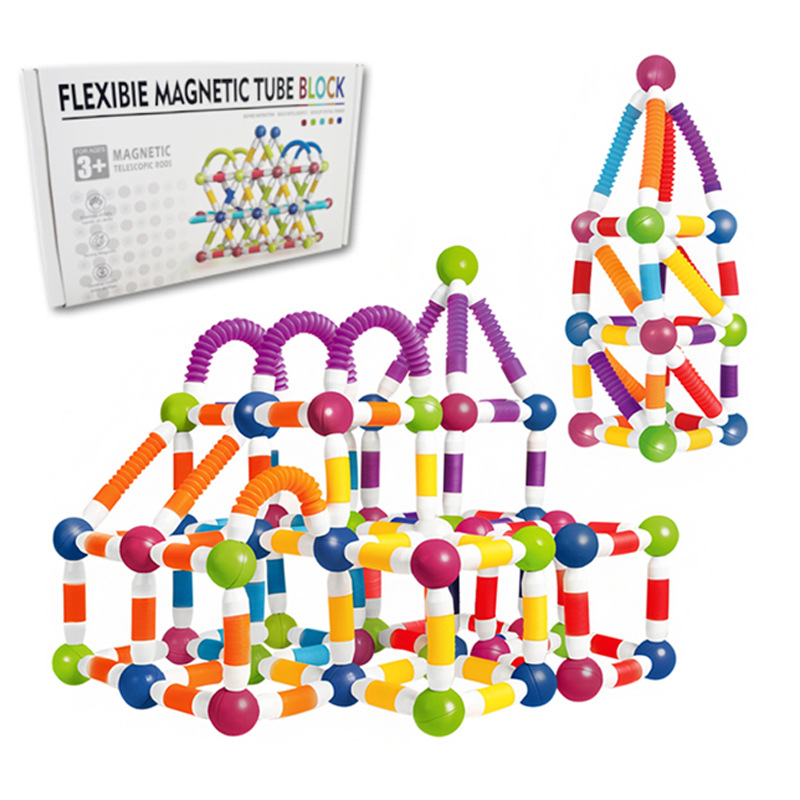 Cross-Border Children's Educational Twist Music Magnetic Building Blocks Assembly Toys Magnetic Decompression Versatile Telescopic Magnetic Rods Wholesale
