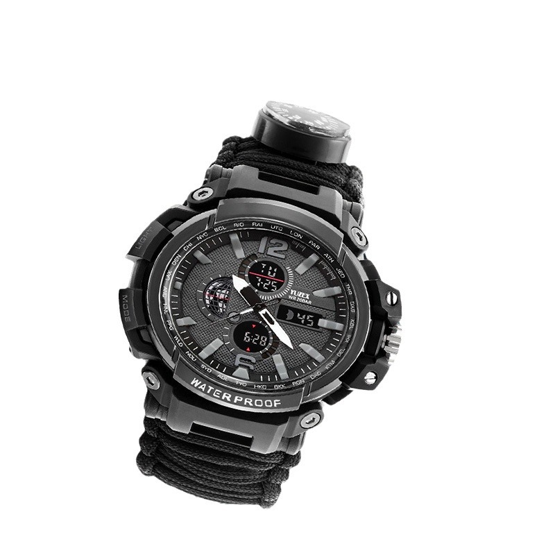 Wilderness Survival Outdoor Mountain Climbing Travel Depth Waterproof Watch Multifunctional LED Light Umbrella Rope Watch
