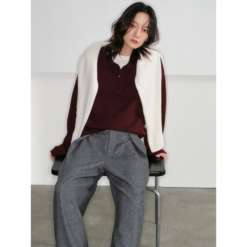 Layered Vintage Versatile Polo Collar Knit Sweater