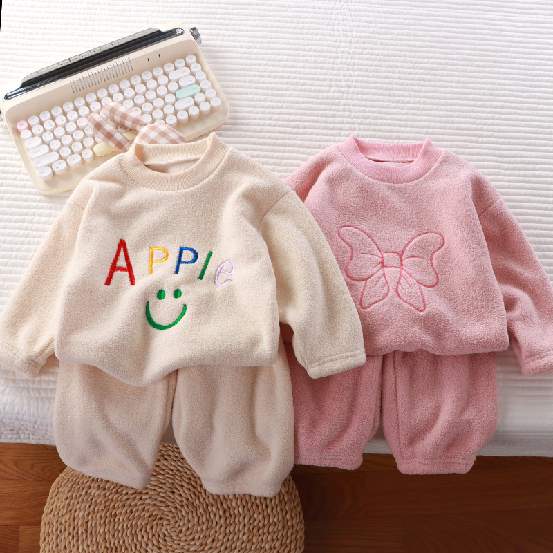 Fall/winter new fleece-lined padded children's pajamas for boys and girls Korean version of warm pajamas suit a generation of children's clothing