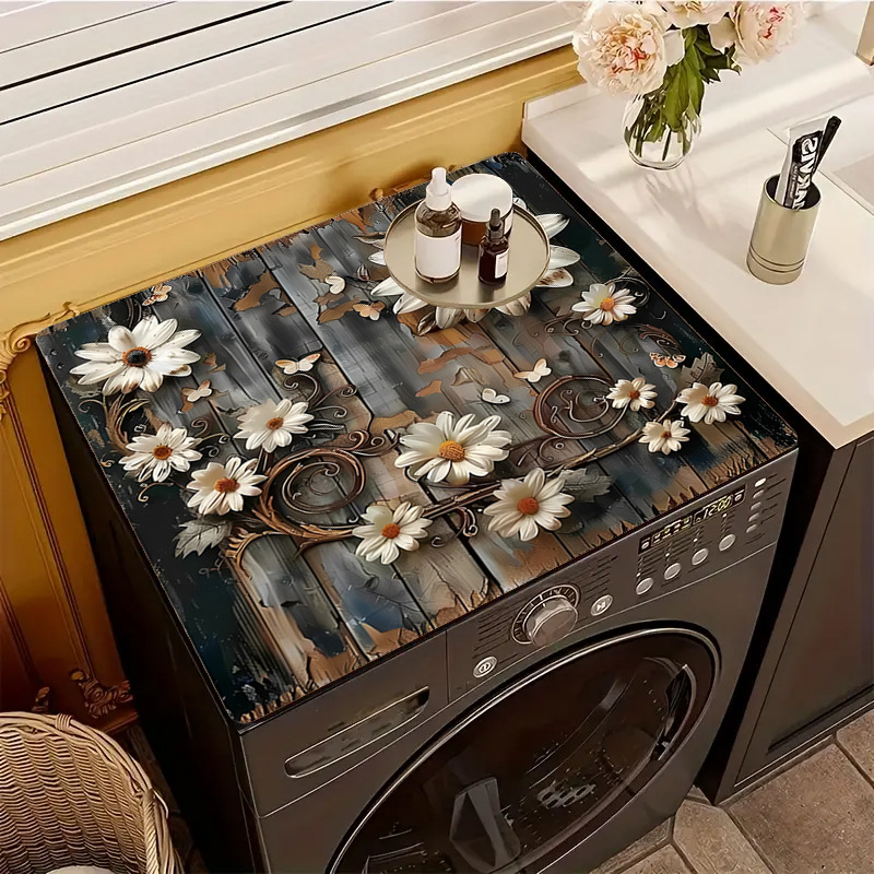 Wood Grain Diatom Mud Drum Washing Machine Sun Protection Cover Modern Simple Water-Absorbent Quick-Drying Dust-Proof Mat Refrigerator Dust-Proof Cover Cloth