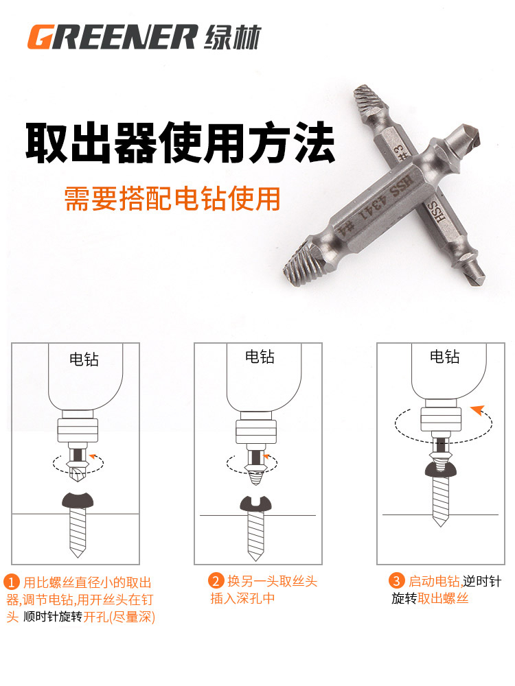 Green Forest Broken Wire Removal Tool Screw Extractor Tool Wire Remover Sliding Wire Reverse Thread Cone Removal Inner Wire