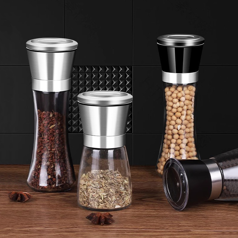 304 stainless steel pepper grinder pepper powder manual grinding bottle kitchen household glass seasonings bottle wholesale