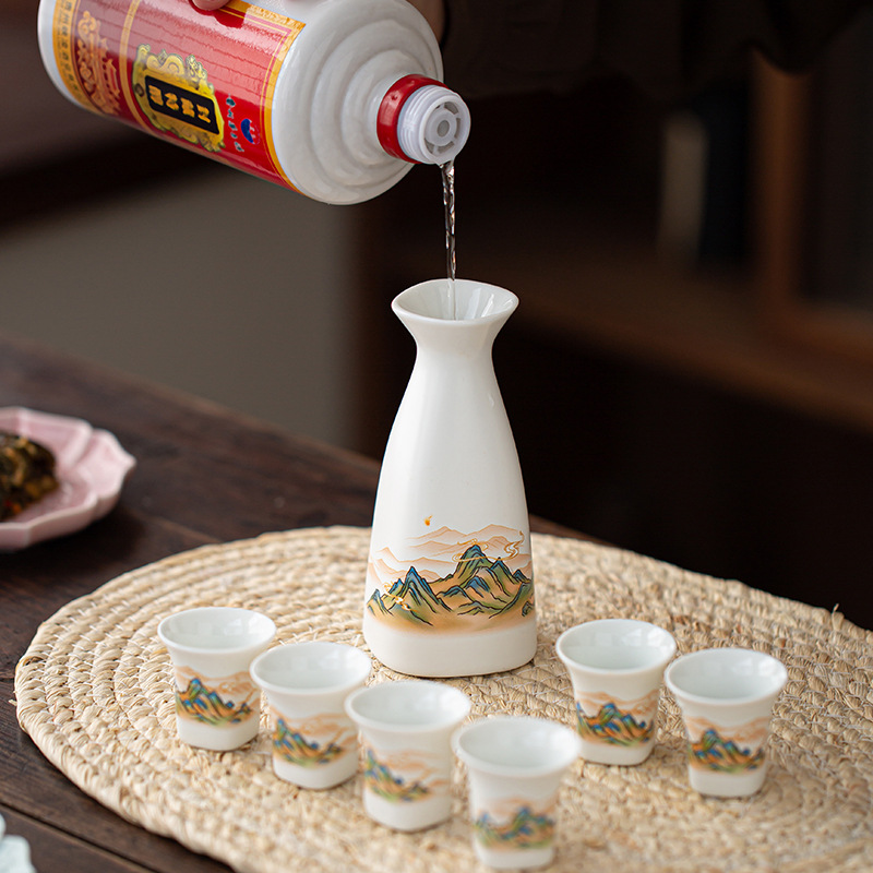 New Retro Qianli Jiangshan Ceramic Wine Set Small Wine Glass Household Chinese Liquor Dispenser