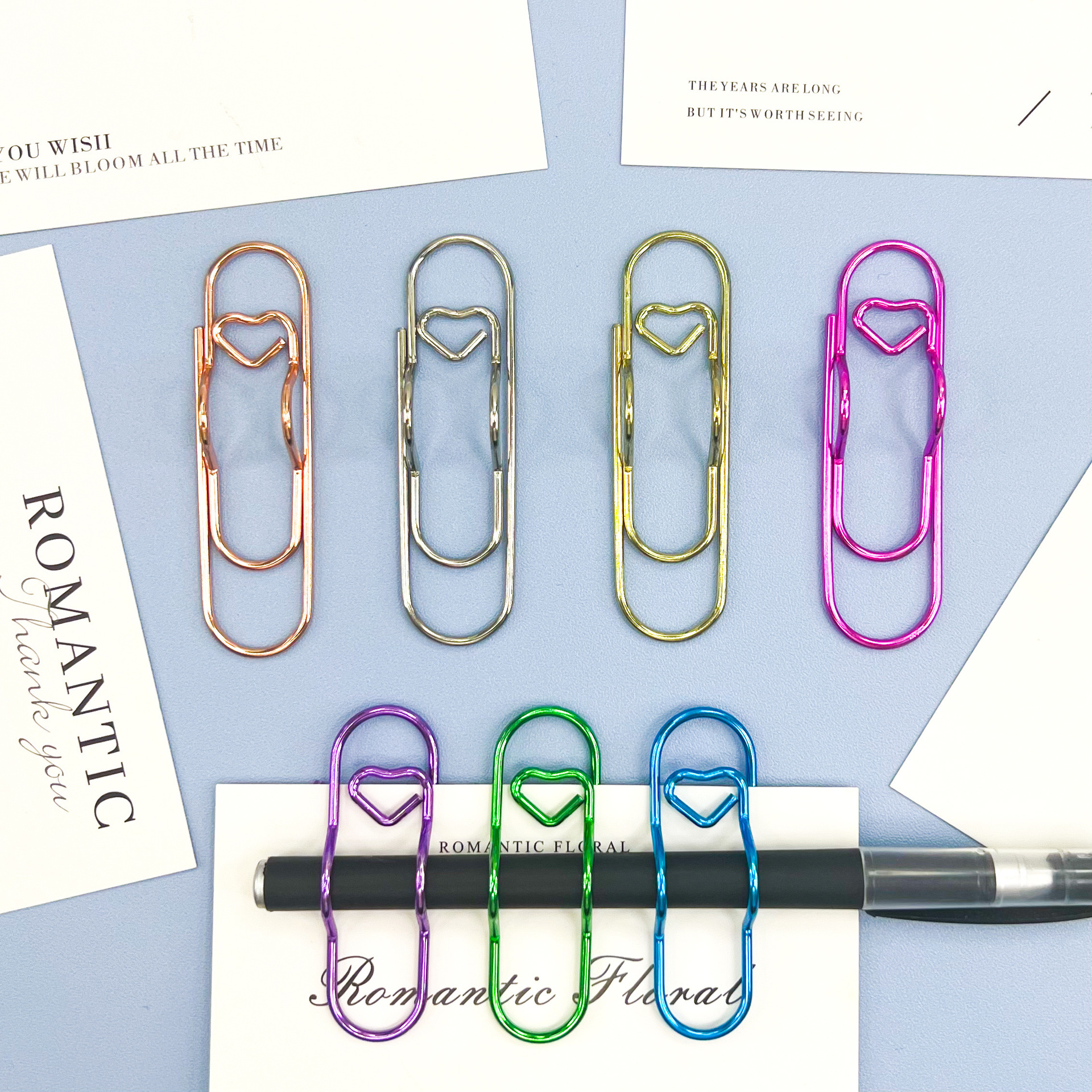 Cross-Border Spot New Love Pen Clip Paper Clip Creative Metal Color Special-Shaped Pin Learning Multi-Functional Paper Clip