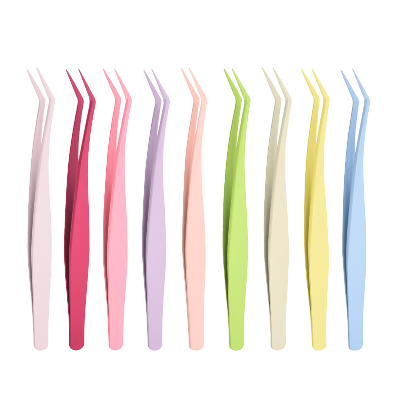 Factory In-Stock Macaron-Colored Glue-Free False Eyelash Tweezers with Non-Stick Coating, Gold Feather Clip, Anti-Glue False Eyelash Clip