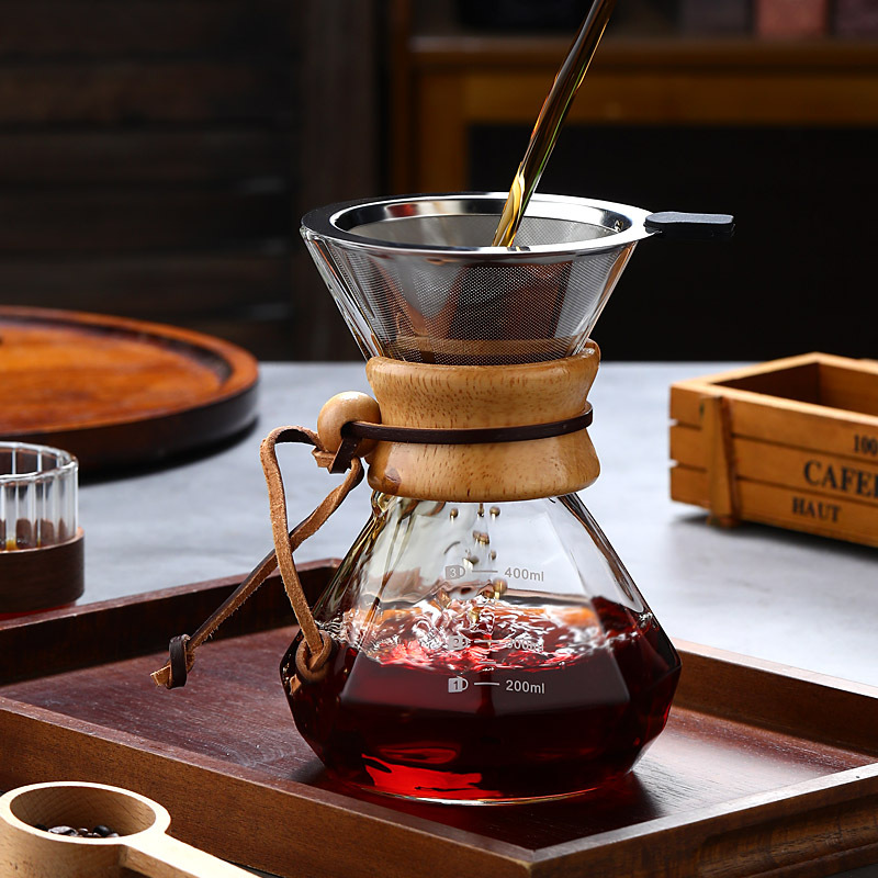 Кофейник из закаленного стекла с деревянной ручкой, комплект для ручного заваривания, антипригарный, для домашнего использования