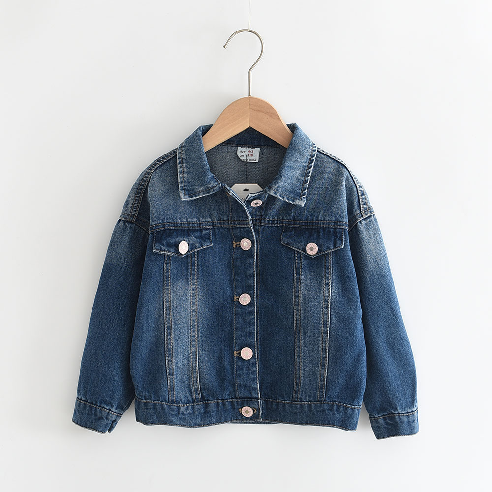 Girls' Long-Sleeved Denim Jacket with Strawberry Embroidery on the Back, Denim Jacket with Lapel, 2022 Autum New Style 0716-08