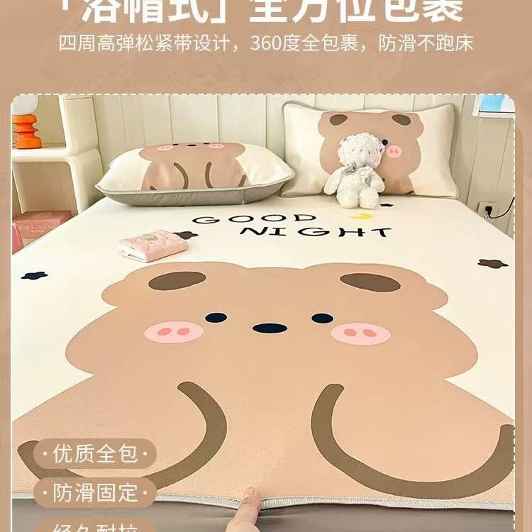 Summer Ice Silk Mat Bed Sheetss, Summer Cooling Mat Three-Piece Set 2025 New Cooling Bed Sheetss, Foldableable Air-Conditioned Soft Mats