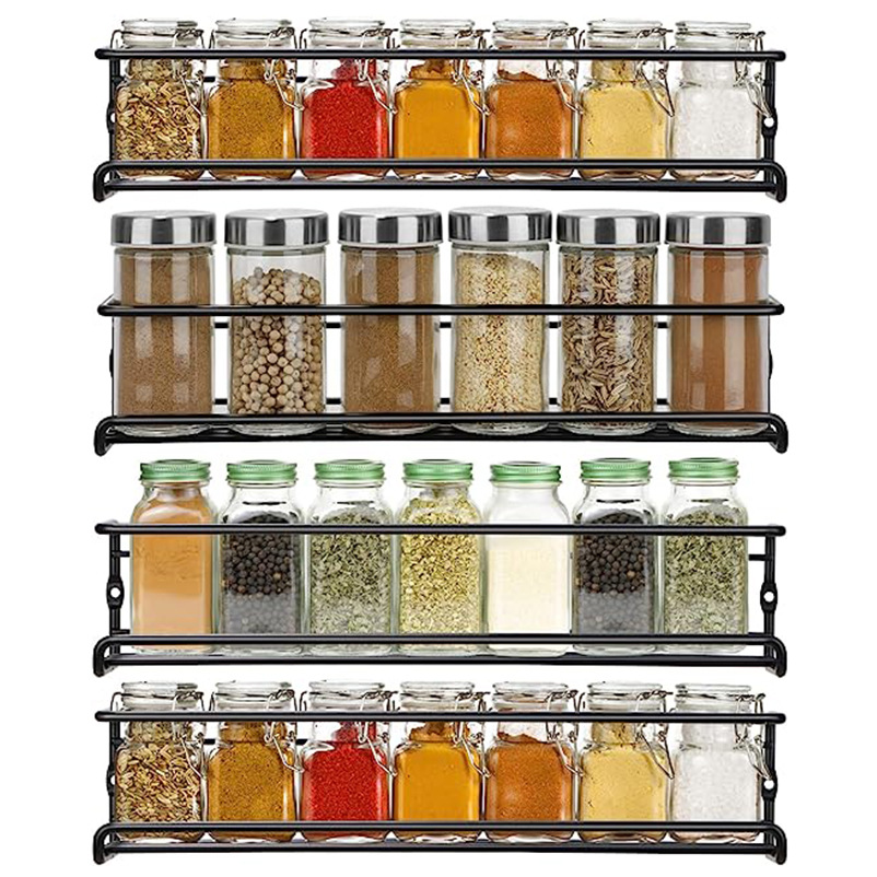 Cross-border multi-purpose wrought iron kitchen seasoning rack multi-layer spice rack non-perforated wall-mounted seasoning bottle rack