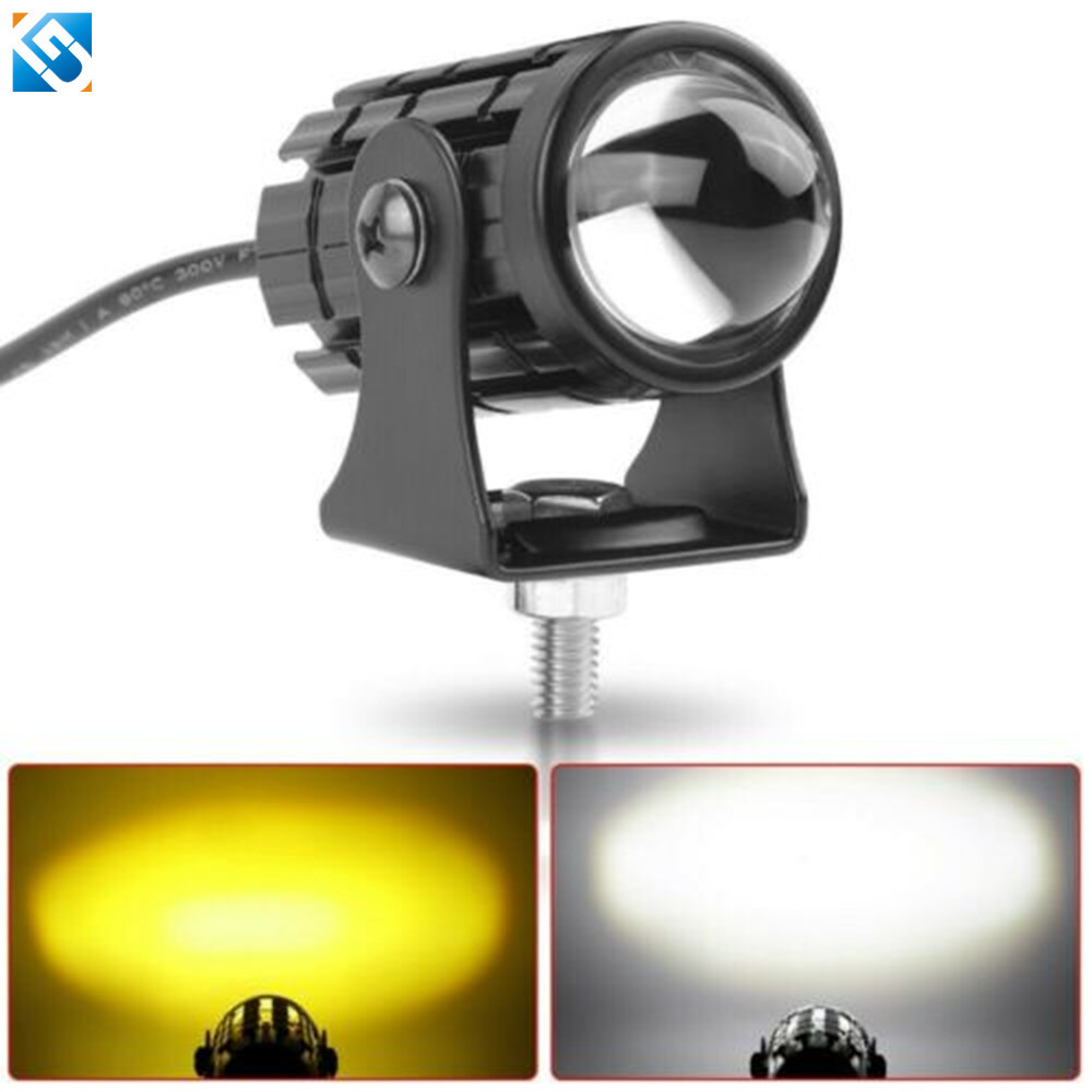 Прожектор для мотоцикла жёлтый и белый двухцветный линза рыбий глаз автомобиль электрическое транспортное средство скрытый маленький стальной пушечный светодиодный фара с высоким и низким светом