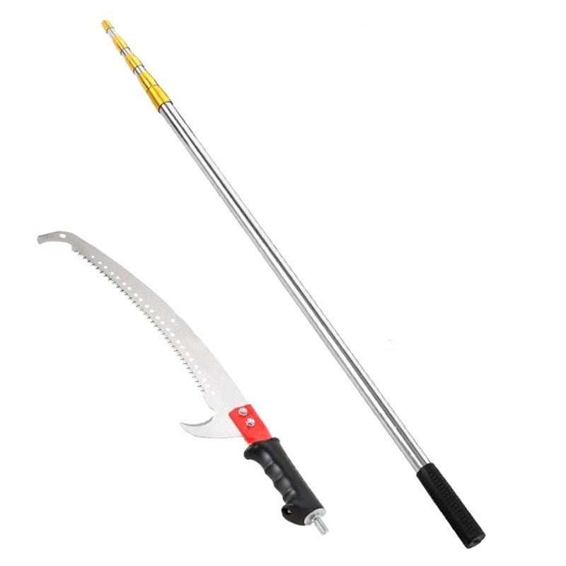 Stainless Steel Telescopic Pole Multifunctional Garden Fruit Tree Saw Pole Double Hook Single Hook High Branch Saw Pruning Tool Net Pole