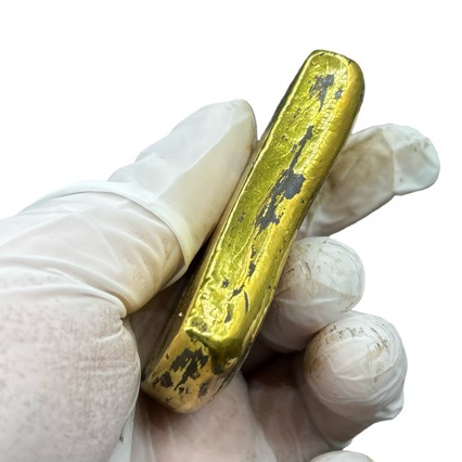 Antique-Style Gold Ingot and Gold Bar with Copper Gilding, 0.5kg Waist Ingot Gilded Gold Bar for Crafts, Collection, Film Props