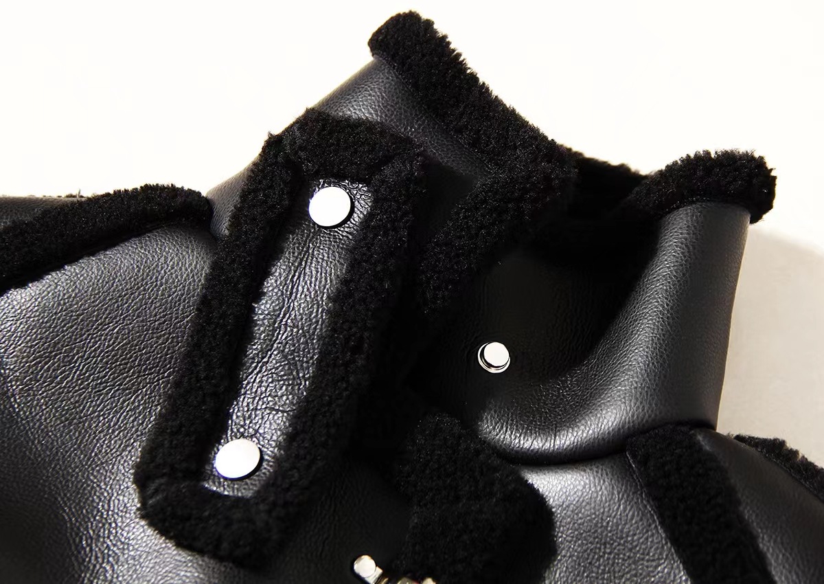 Looking for a factory winter design sense aircraft buckle loose padded fur one stand collar short PU leather motorcycle jacket