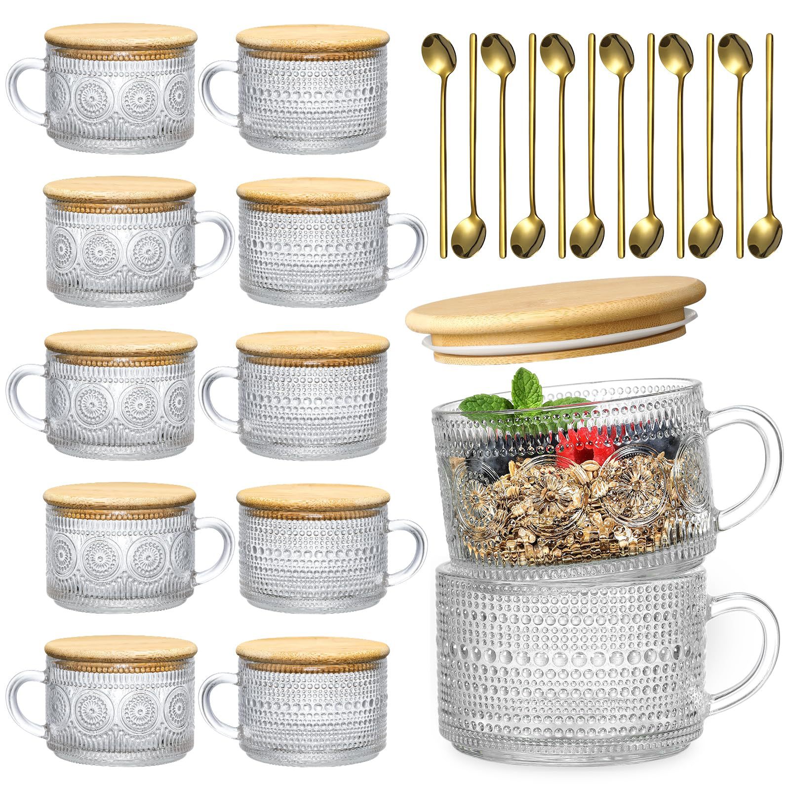 Amazon Oatmeal Breakfast Cup + Lid + Spoon Glass Cup Set Cereal Bowl Large Capacity Milk Coffee Cup