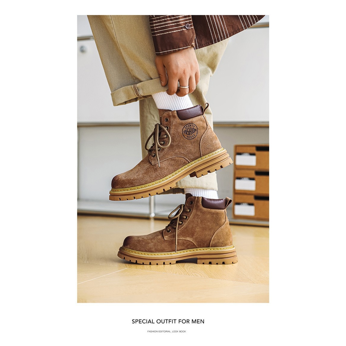 Martin boots 2023 spring and autumn new thick-soled men's big head English style short boots middle rhubarb boots 8122-R