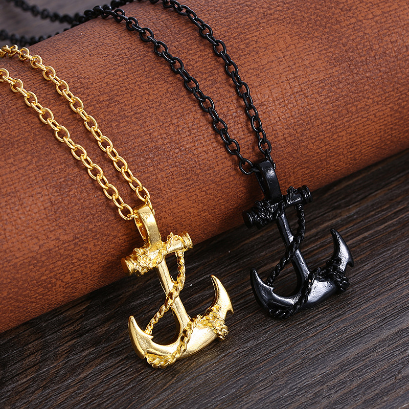 Hot Selling European and American Foreign Trade Jewelry Caribbean Pirate Ship Anchor Necklace Fashion Hip Hop Men's and Women's Accessories Men's and Women's Necklace