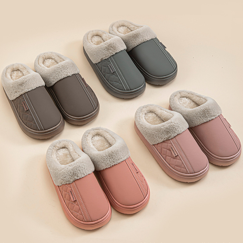 Водонепроницаемые хлопковые тапочки для мужчин и женщин, зимние 2025, новые домашние нескользящие теплые плюшевые тапочки с толстой подошвой