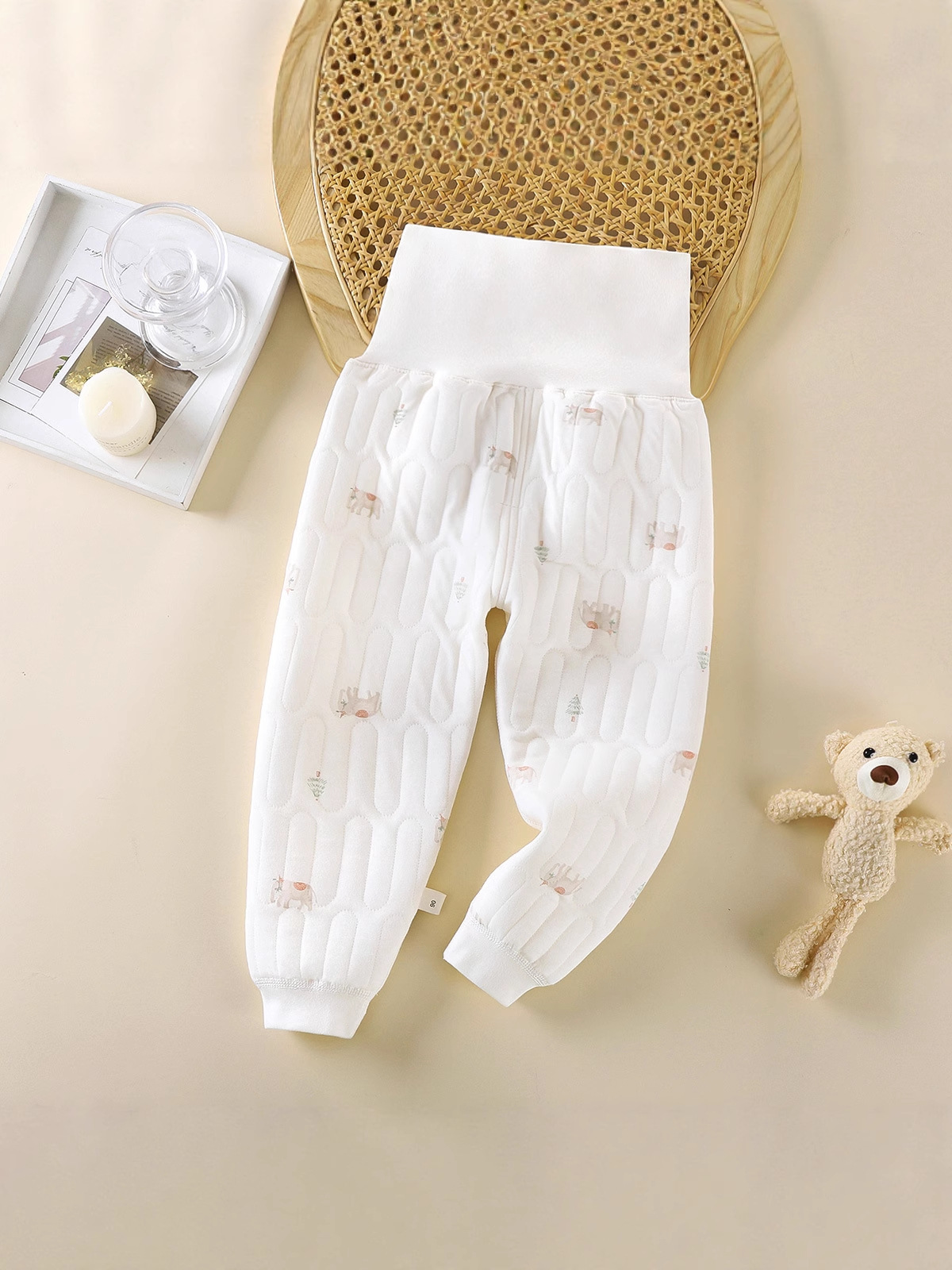 Baby Pure Cotton Autumn and Winter Three-Layer Quilted High-Waist Pants Baby Thickeneded Warm Belly Protection Anti-Cold 5A Antibacterial Home Pants