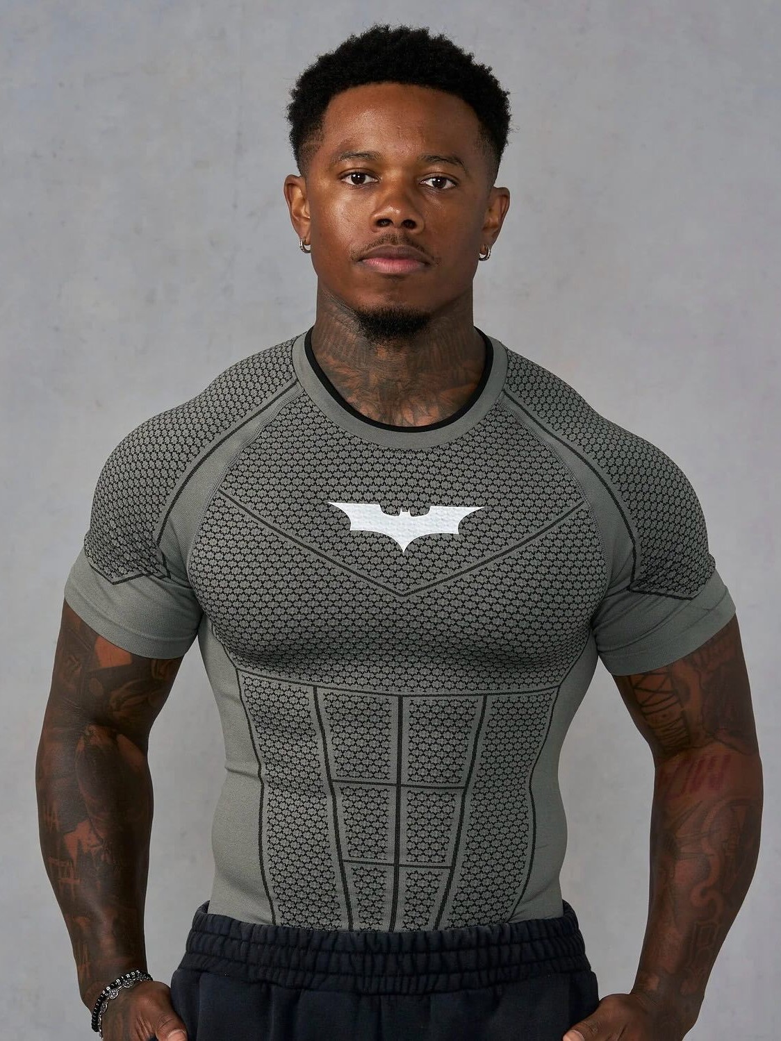 Youngla Co-Branded Batman New Men's Tight-Fitting T-Shirt Jogger Sports Fitness Running Training Quick-Drying Short-Sleeved Shirt